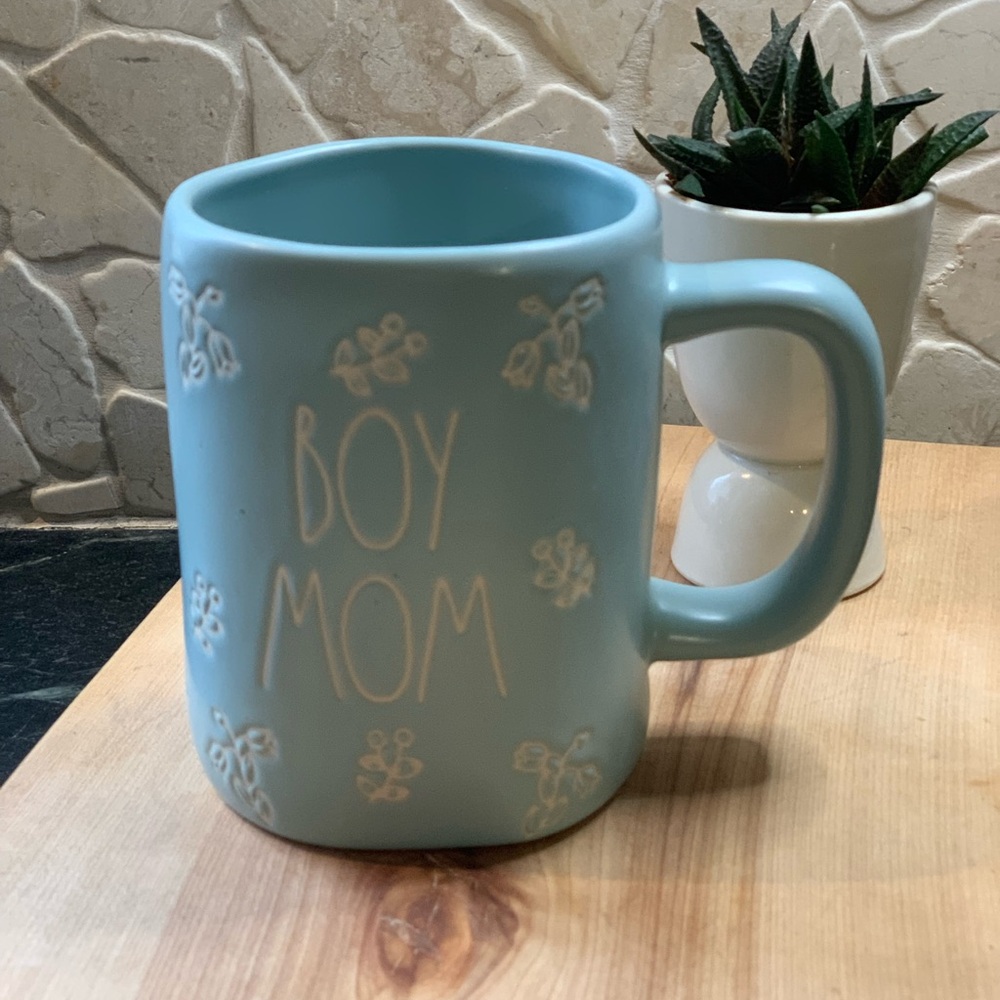 RAE DUNN MAGENTA | Baby Blue “Boy Mom” With White Spring Flowers